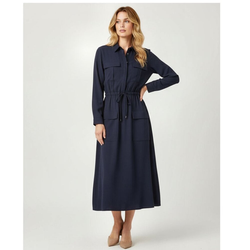 Gabriela Hearst Silk Midi Length Dress, Navy Blue, Women's Size US 10, UK 14